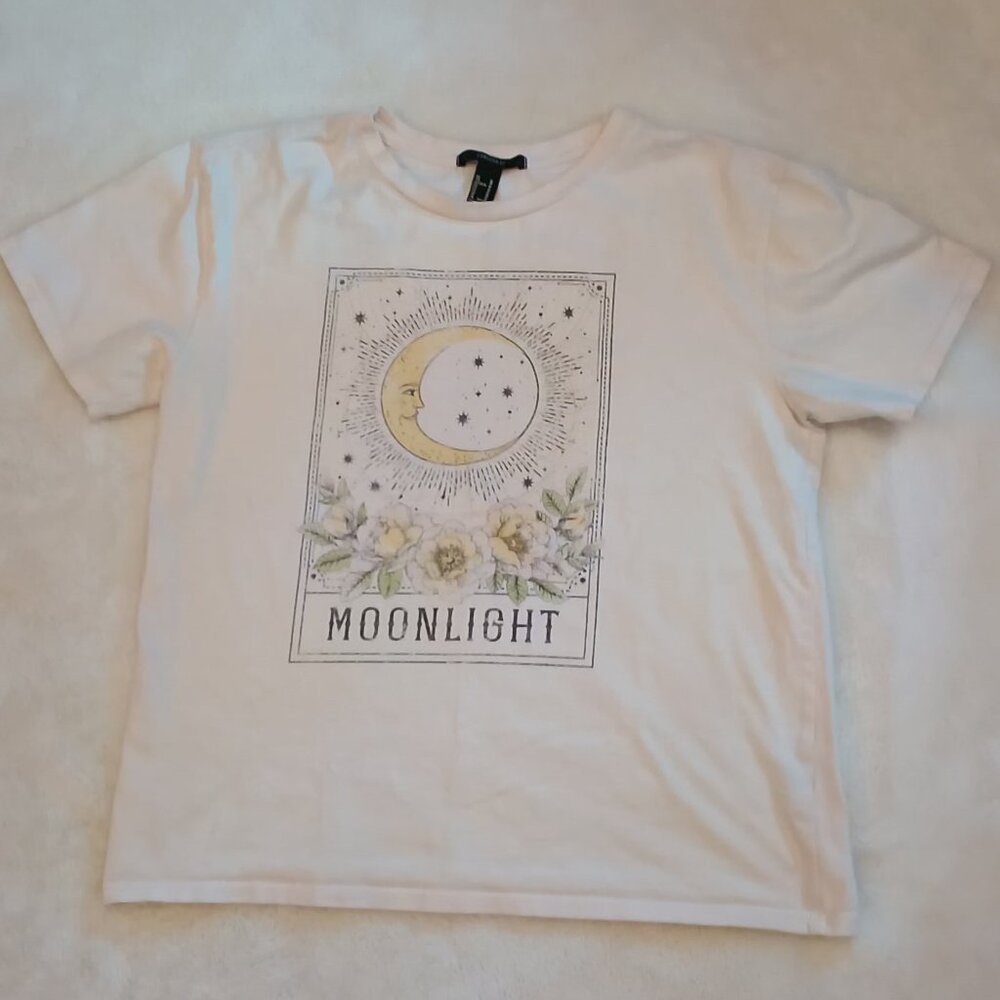 Forever 21 🌛 Womens Off White "Moonlight" Tee Cream Relaxed Fit Shirt 🌛